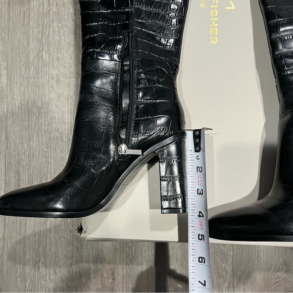Marc Fisher Black Croc-Embossed Over the Knee Boots- Unella - Picture 5 of 9